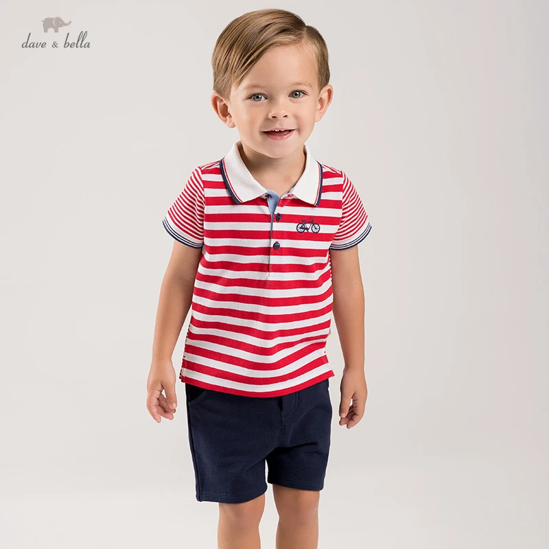 

DB16896 dave bella baby boys summer casual cartoon striped clothing sets kids boy fashion short sleeve sets children 2 pcs suit