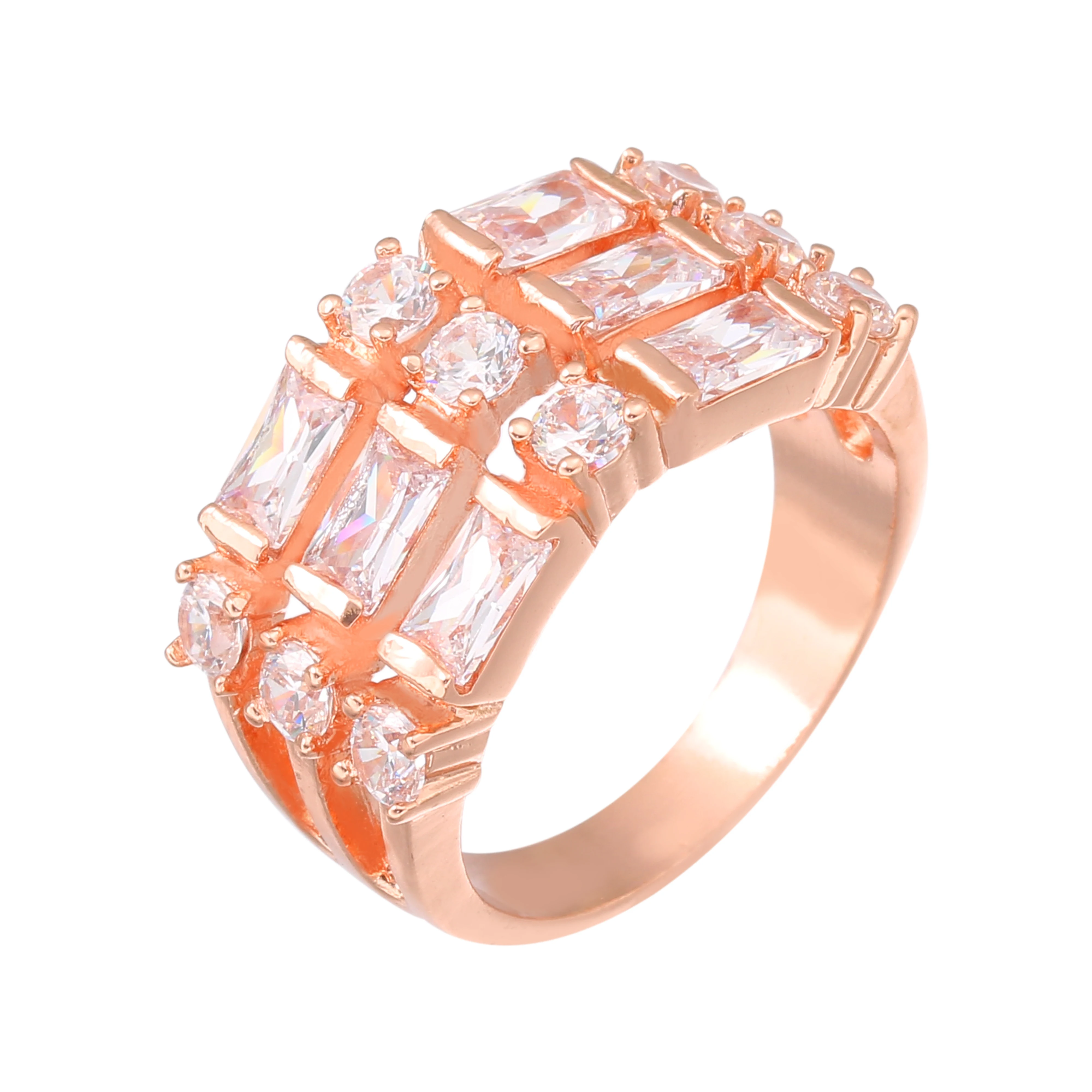 Кольцо женское трехслойное с квадратным кристаллом и разноцветным