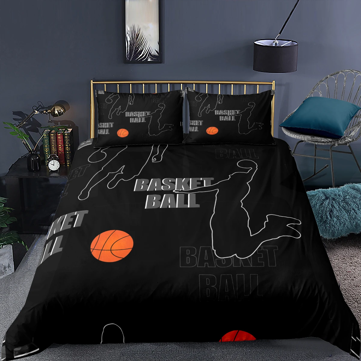 

3D Cartoon Basketball Print Bedding Set 2/3pc Duvet Cover Pillowcases Bed Sets Twin Full Queen King Size Boys Home Textiles