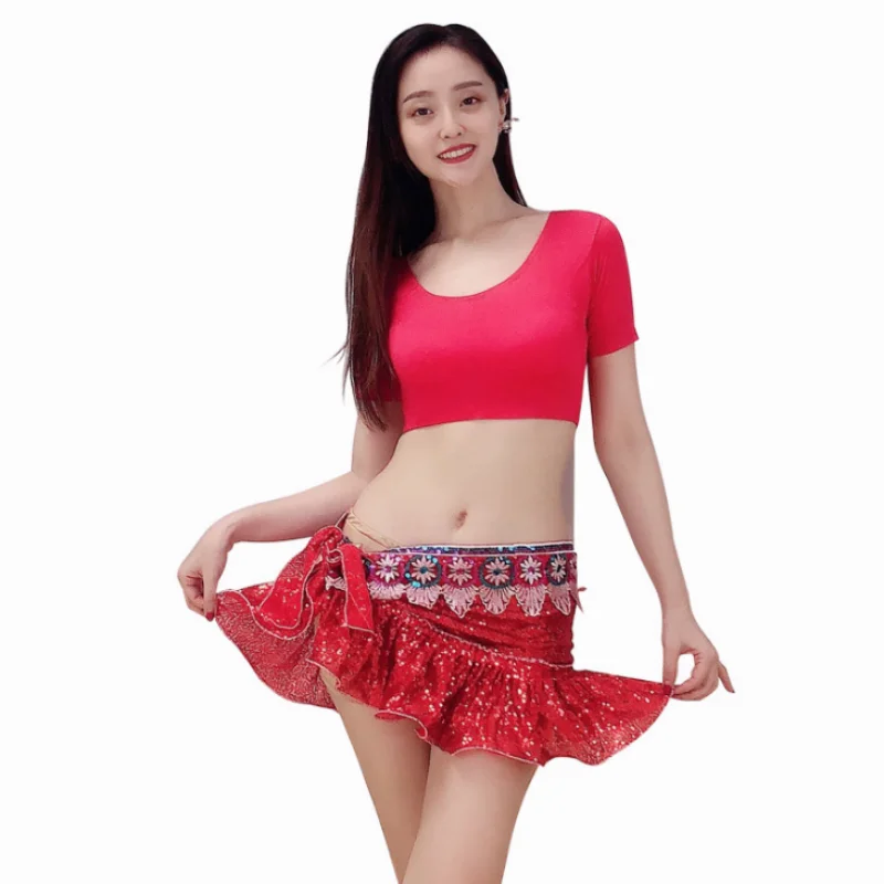 

Summer Fashion Women Latin Dance Performance Costume Comfortable Skinny Stretch Dance Top Sequines Skirt Latin Suit