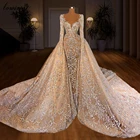 Кружевные вечерние платья цвета шампанского 2021, Официальные Вечерние платья с длинным рукавом, платья из двух частей для свадебной вечеринки, женские платья с бусинами