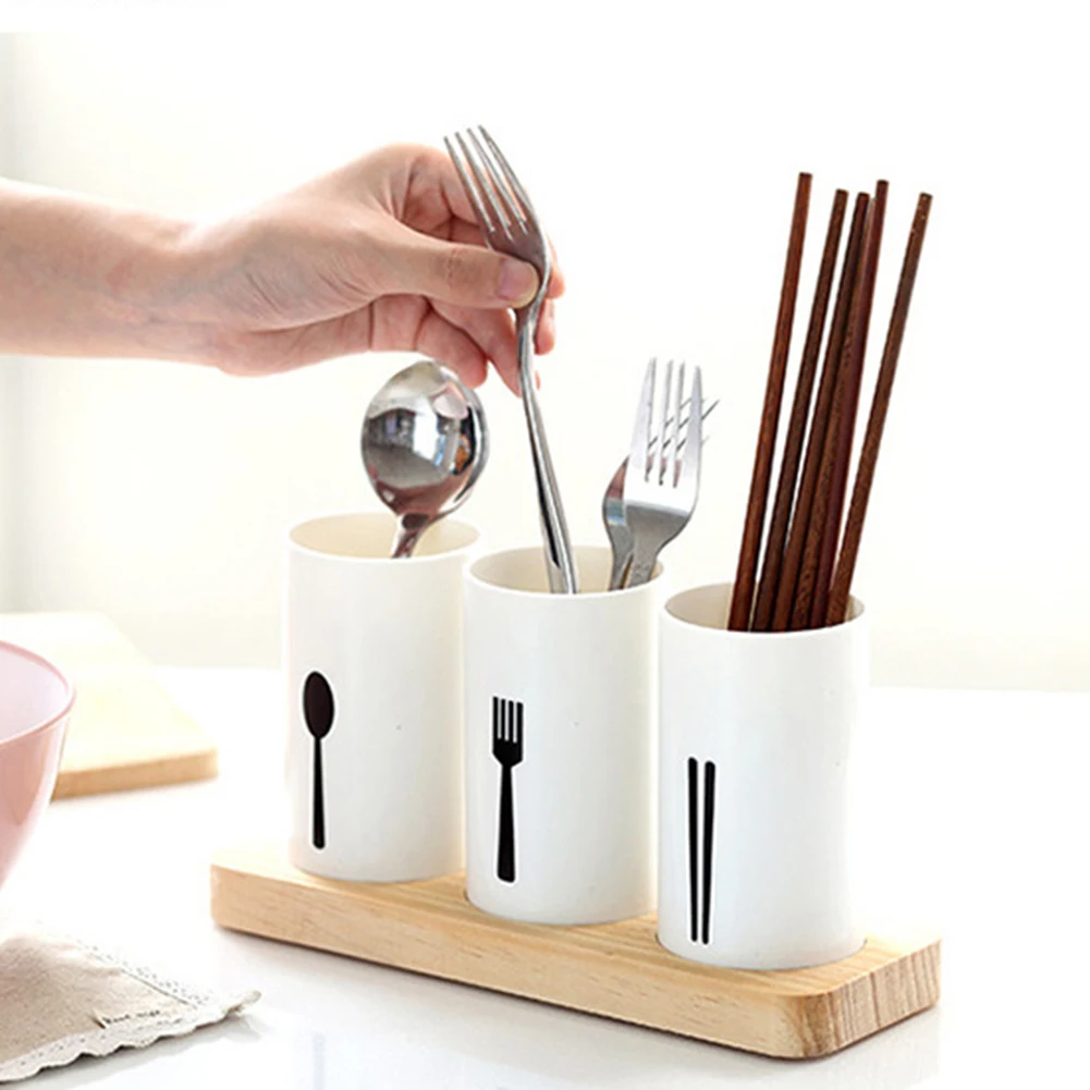 Органайзер для столовых приборов с деревянной основой кухонный держатель ложек