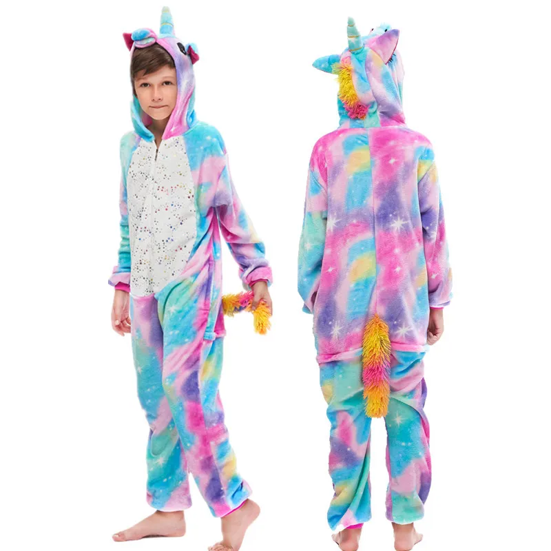 Kigurumi/Пижама с единорогом; комбинезон с животными для детей; одежда для сна для мальчиков и девочек; детская пижама с рисунком единорога; зимний комбинезон
