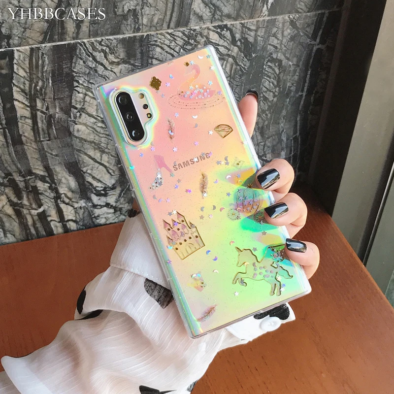 YHBBCASES Блестящий Прозрачный мягкий чехол с замком мечты для Samsung Note 10 8 9 блестящий