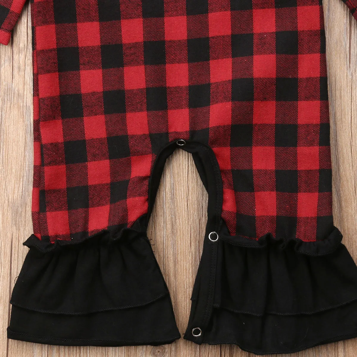 Хлопковые ползунки в клеточку с длинными рукавами для новорожденных девочек