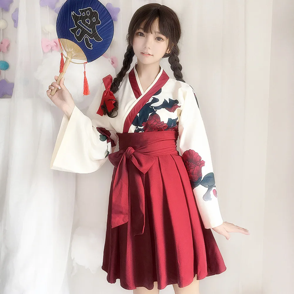 Новинка женское праздничное платье в японском стиле с цветочным рисунком и
