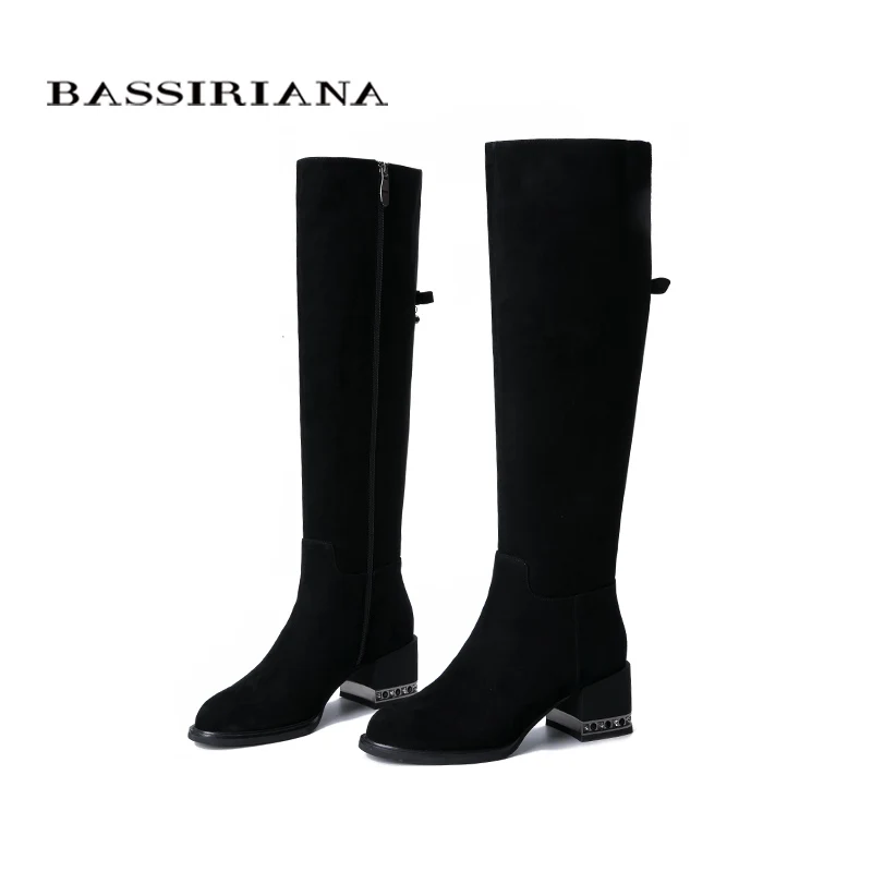 BASSIRIANA новые зимние женские туфли с замшей, кожаные сапоги, резиновые нескользящие подошвы, туфли на низком каблуке
