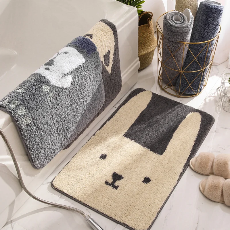 

New Cartoon Flocking Door Mat Kawaii Cat Anti-Slip Water Absorbent Bathroom Rugs Halloween Door Entrance Washable Carpet 50x80CM