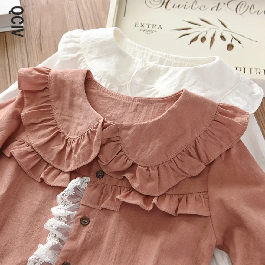 

New Spring Autumn Girl Shirts Baby Kids Lace Long Sleeve Shirts Princess Tops Children's Wear Clothes For Girls 2-8 Years Old