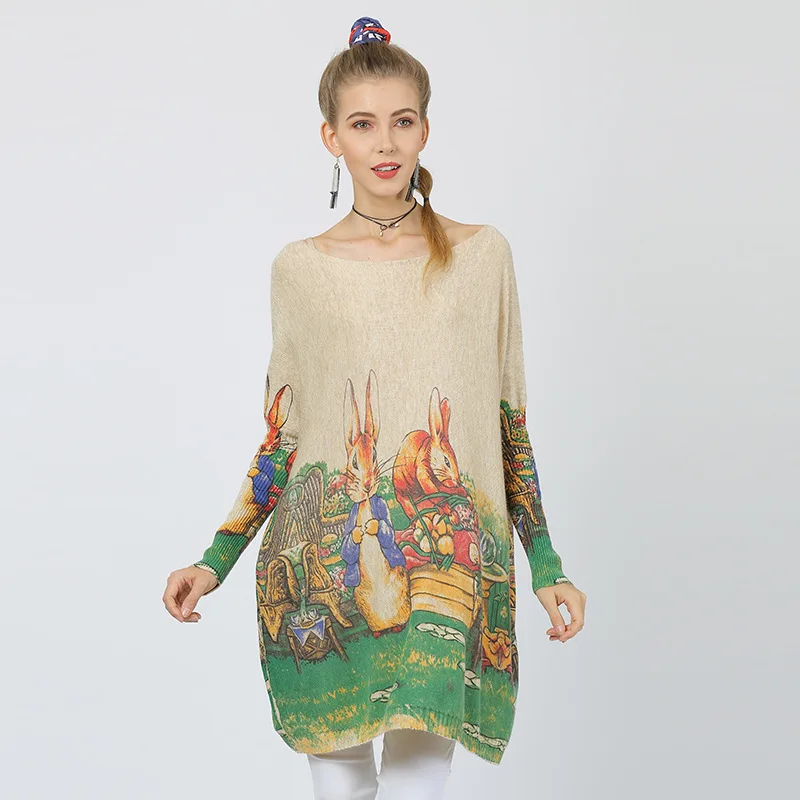 Женский вязаный свитер XIKOI Повседневный пуловер большого размера с принтом