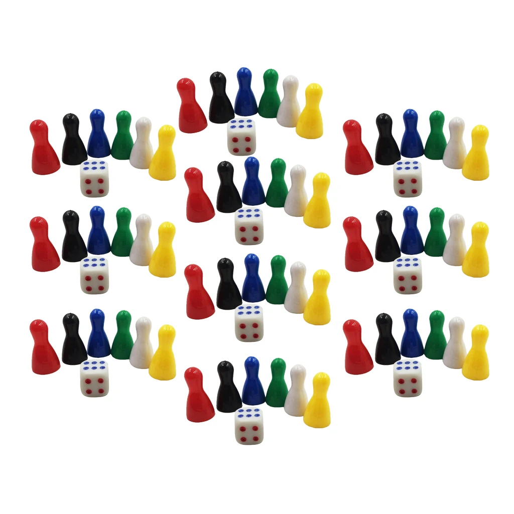 60 Pcs 25 mm Vintage Replacement Plastic Game Pieces Chessman and 10 Dice Kids Toys |