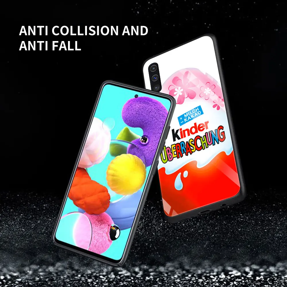

Egg KINDER JOY Surprise Glass For Samsung Galaxy A51 A71 A50 A70 Tempered Phone Case A31 A21s A30 A91 A41 M31 A40 A32 A12 Cover