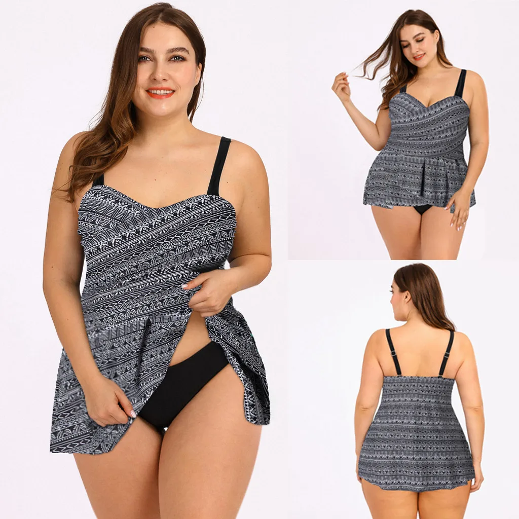 2020 Summer New Women Sexy Vintage Print Ethnic Style Tankini Set Two Piece Swimsuit Plus Size D2#2 | Женская одежда