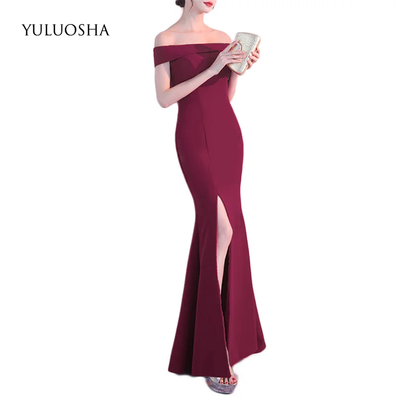

YULUOSHA New Fashion Boat Neck Sleeveless Slim Elegant Evening Party Prom Formal Gowns Long Dress Vestidos Robe Ceremonie Femme
