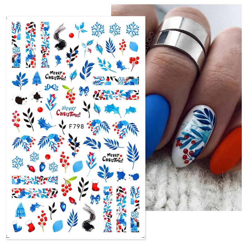 Christmas Xmas 3D Nail Stickers Decals Snowflakes Elk Bear Transfer Art Self-Adhesive Decoration | Красота и здоровье