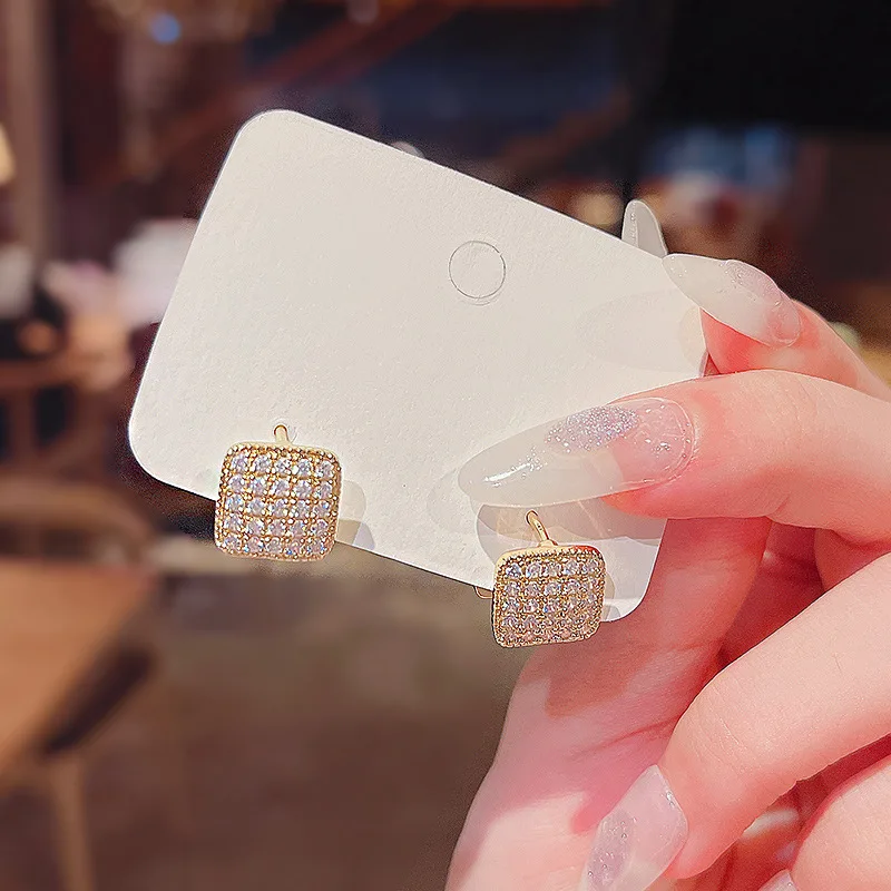 

2021 New Metal Square Double-sided Design Earrings Oil Drop Inlaid Exquisite Jewellery for Woman Earrings Korean
