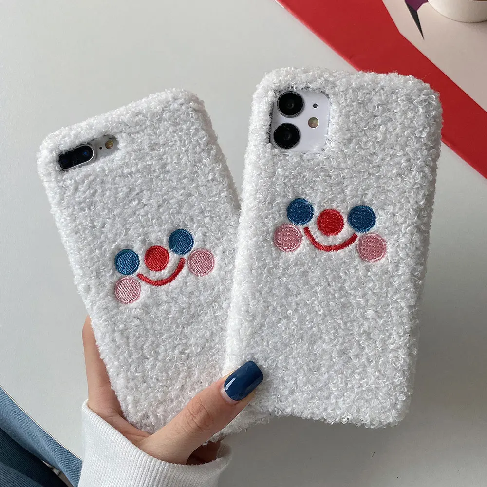 Модный чехол со смайликом для iPhone 12 Pro Max XS XR X 11 SE 6 6S 7 8 Plus мягкий пушистый теплый