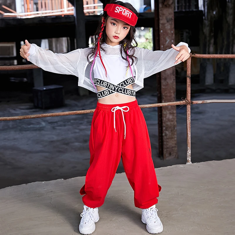 

Girls Hip Hop Dance Costumes Jazz Performance Clothes Children Modern Street Dancewear White Fashion Short Jacket Vest DN4504