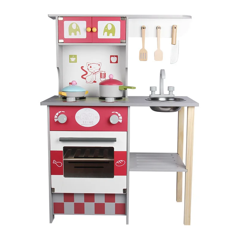 

Children's Wooden Simulation Girl Play Kitchen Stove Baby Parent-child Interaction Puzzle Education Toys Kitchen Set for Kids