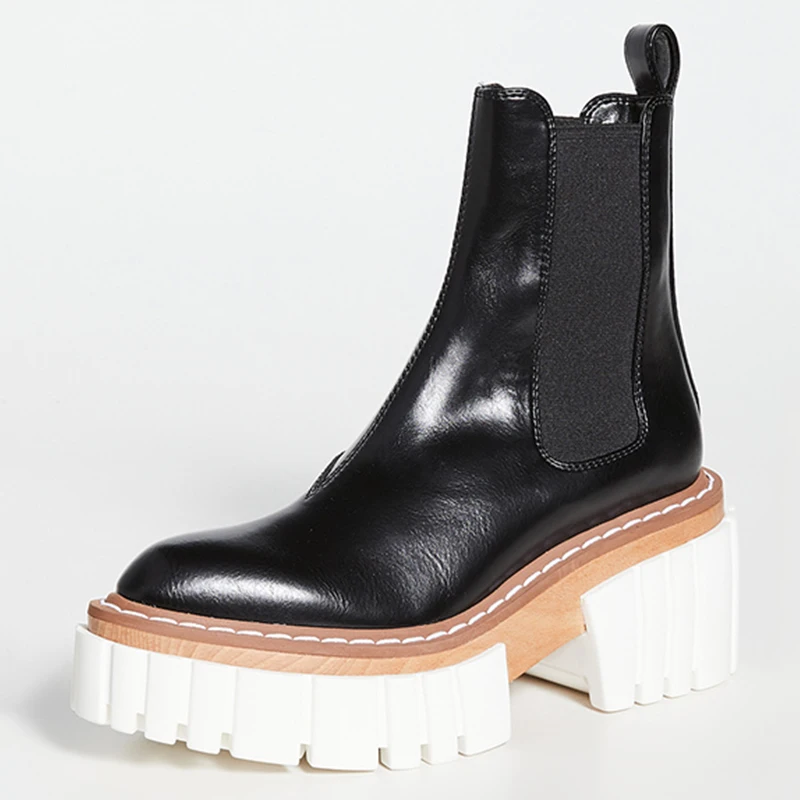 

Женские ботильоны 2021, женские короткие ботинки Frenulu, Осенние толстые ботинки челси на толстой платформе, высокие зимние ботинки со шнуровко...