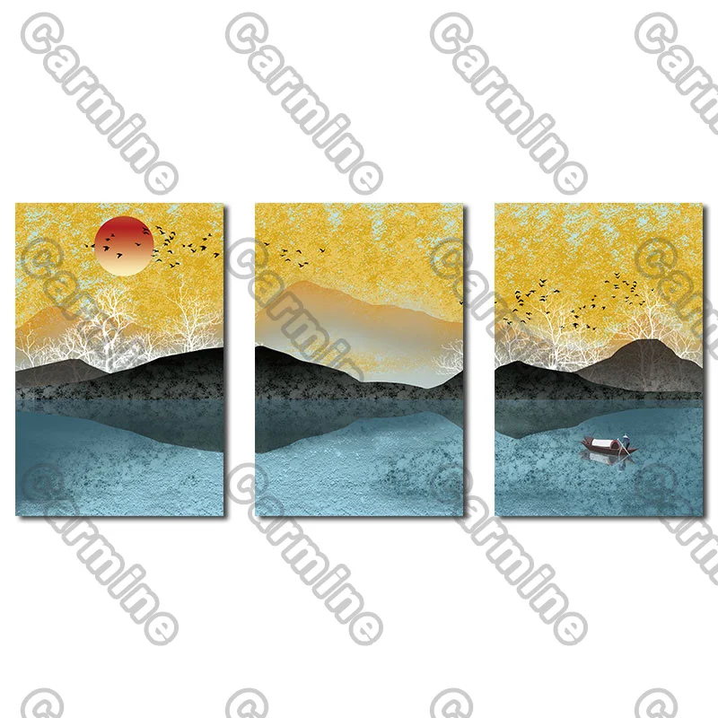 

Poster Green Water Boat Landscape Plant Canvas Painting and Prints Wall Art Pictures Decoration for Living Room 3Pcs Frameless