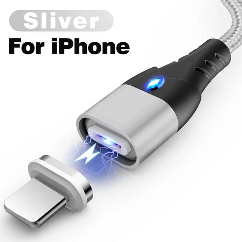 iPhone Silver Магнитный кабель Venroii mi cro usb type C для samsung S8 S9 S10 Xiaomi mi 9 3A huawei P20 Быстрая зарядка type-C Магнитный зарядный шнур - Цвет: iPhone Silver