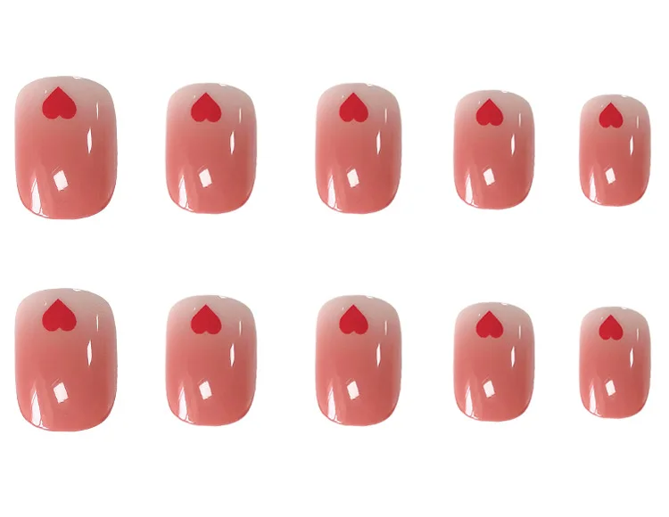 

Fake Nails Short Round Pink Gradient Love Nail Stickers Finished Nail Stickers 24 Nail Stickers With Glue STTX889