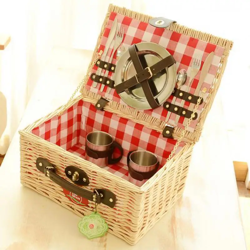 Плетеная корзина для пикника ручной работы зеленая пасторальная плетеная горная