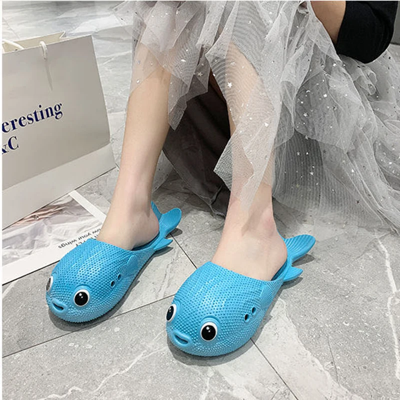 Сланцы женские с дельфином пляжные шлепанцы плоская подошва сандалии для дома