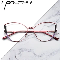 luxury brand design oval cat eye metal prescription eyeglasses frames fashion diopters decorative clear fake glasses women