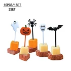 Пластиковые Фруктовые палочки для Хэллоуина, Детские Мультяшные вилки для торта, десерта, еды, бенто, праздвечерние чные украшения для Хэллоуина, посуда для дома, 1018 шт.