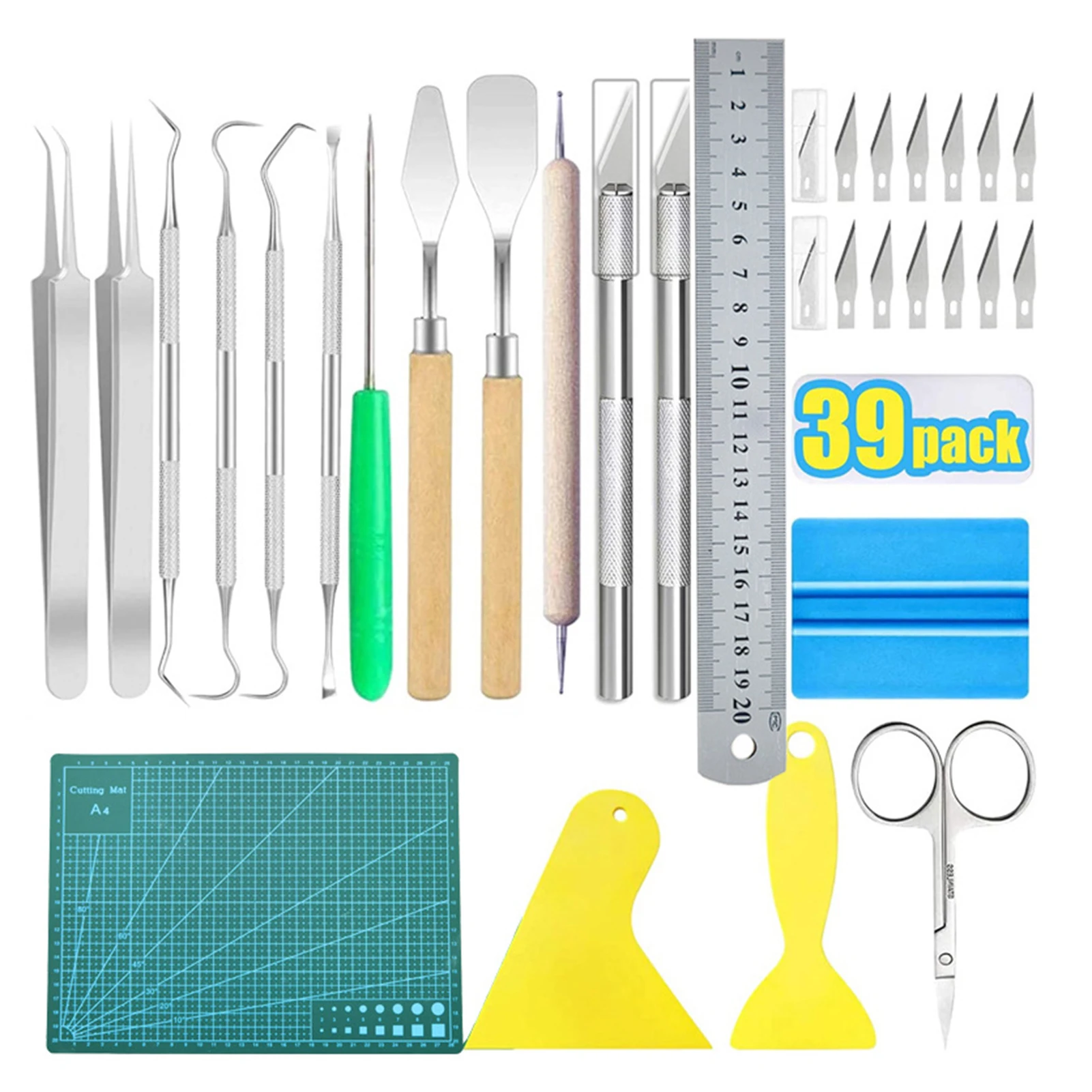 

39Pcs Craft Vinyl Tools Set Vinyl Weeding Tools Kit For Cutting Household Silhouettes Carving Lettering Splicing Kits