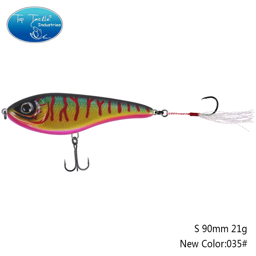 90mm 21g 035 90 мм 21 г цвета от 001 до 035 Тонущая Мускусная Щука искусственная рывковая приманка с одним крюком перьевая приманка для рыбалки - Цвет: 90mm 21g 035