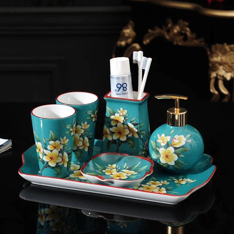 

Crack Bathroom Set Ceramic Flower Lotion Dispenser Toothbrush Holder Soap Dish Washing Mug Tray Toilet Supplies