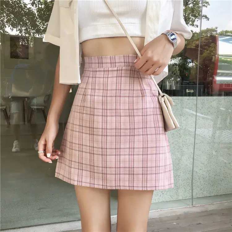 

Large women's plaid skirt with buttock and skirt for women's spring and summer 2021 new small skirt with buttock and high waist