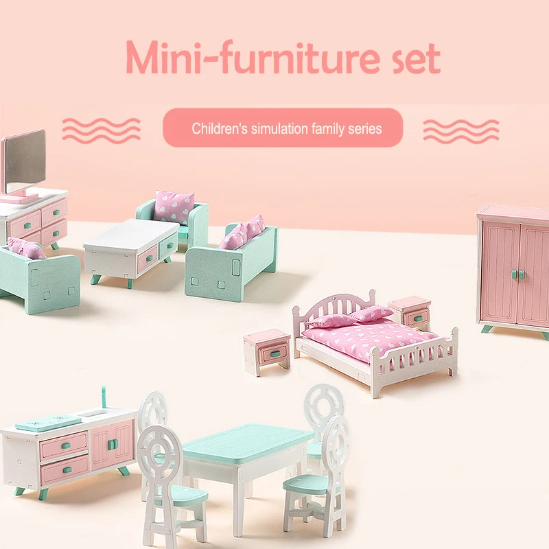 

Детская мини-мебель, аксессуары для кукол, деревянная кухня, гостиная, спальня, игрушечный домик для девочек, имитация маленькой мебели, наб...