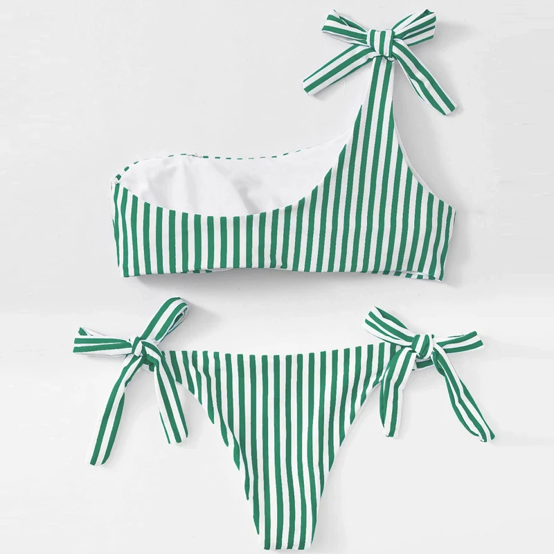 

Women New 2021 Summer Striped Bikini Set Bandage Push-Up Padded Swimwear Swimsuit 2 Piece Suit Beach Summer Wear Suit Brazilian