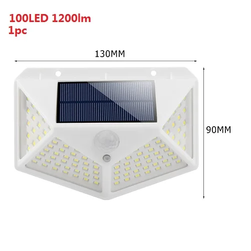 1pc 100LED 100/114 светодиодный светильник четырехсторонний солнечный светильник 3 режима датчик движения настенный светильник наружные водонепроницаемые садовые лампы - Испускаемый цвет: 1pc 100LED