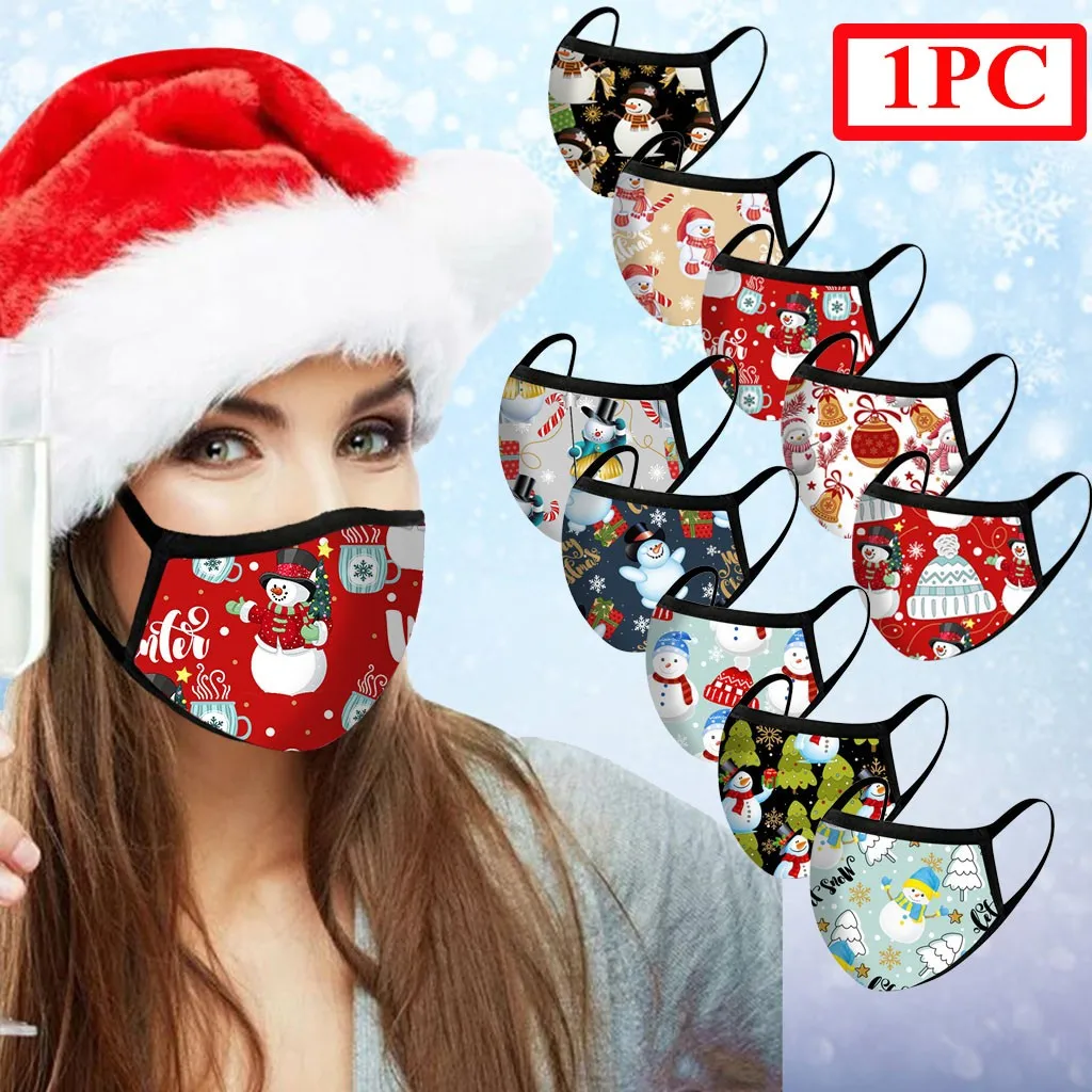 

1Pcs Adult Unisex Fashion Cotton Christmas Cartoon Printing Face Mask Windproof Reusable Protective Outdoor Masks masques