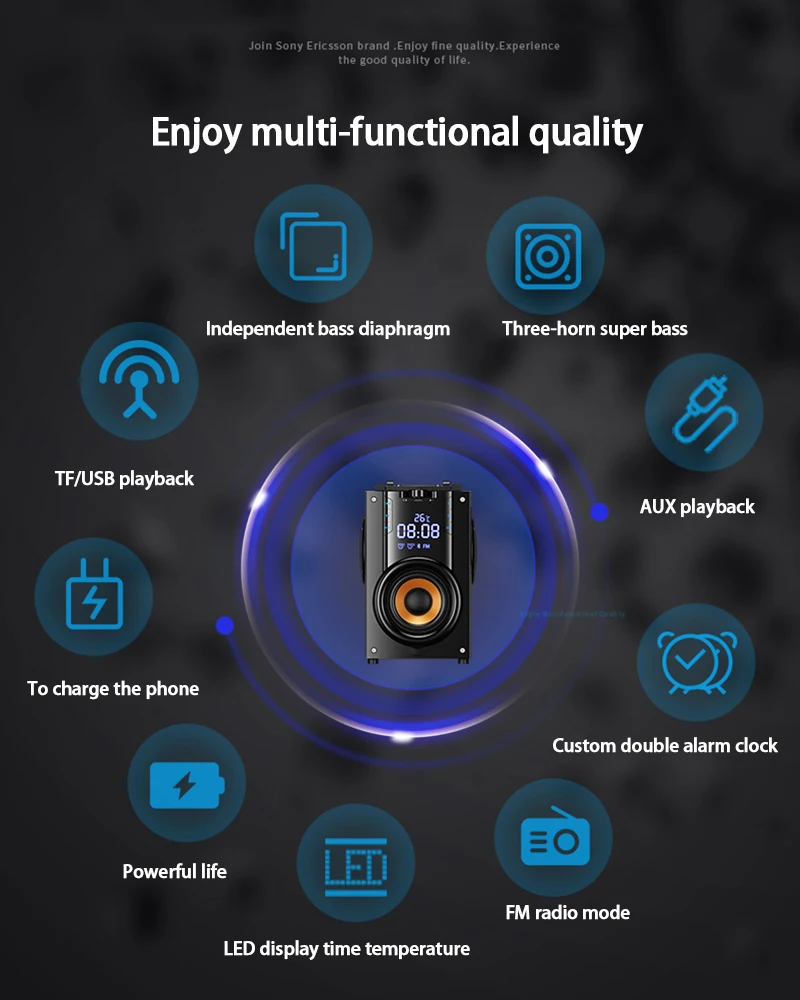 SOAIY беспроводной Bluetooth динамик, портативные колонки стерео сабвуфер большой мощности тяжелый басовый плеер Поддержка светодиодный дисплей часы с радиоприемником TF