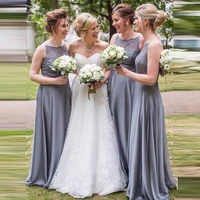2021 Country Wedding Dresses Bateau Backless Floor Length Appliques Chiffon Garden Beach Wedding Guest Gowns Maid of Honor