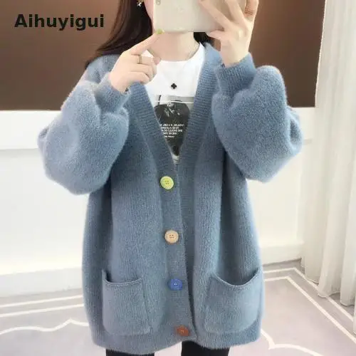 Aihuyigui 2019 свитер для женщин осень-зима свободный женский с длинным рукавом мохер