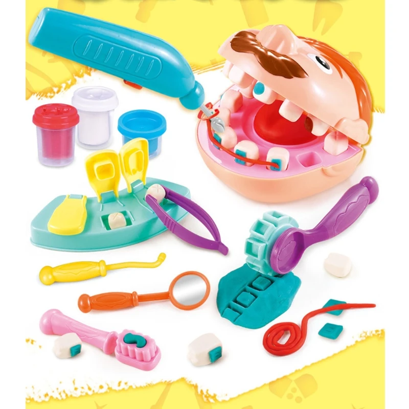 

97BE Kids Mini Dentist Doctor Playset Simulated Electric Teeth Kits Pretend Dollhouse Toy Realistic Teeth Accessories