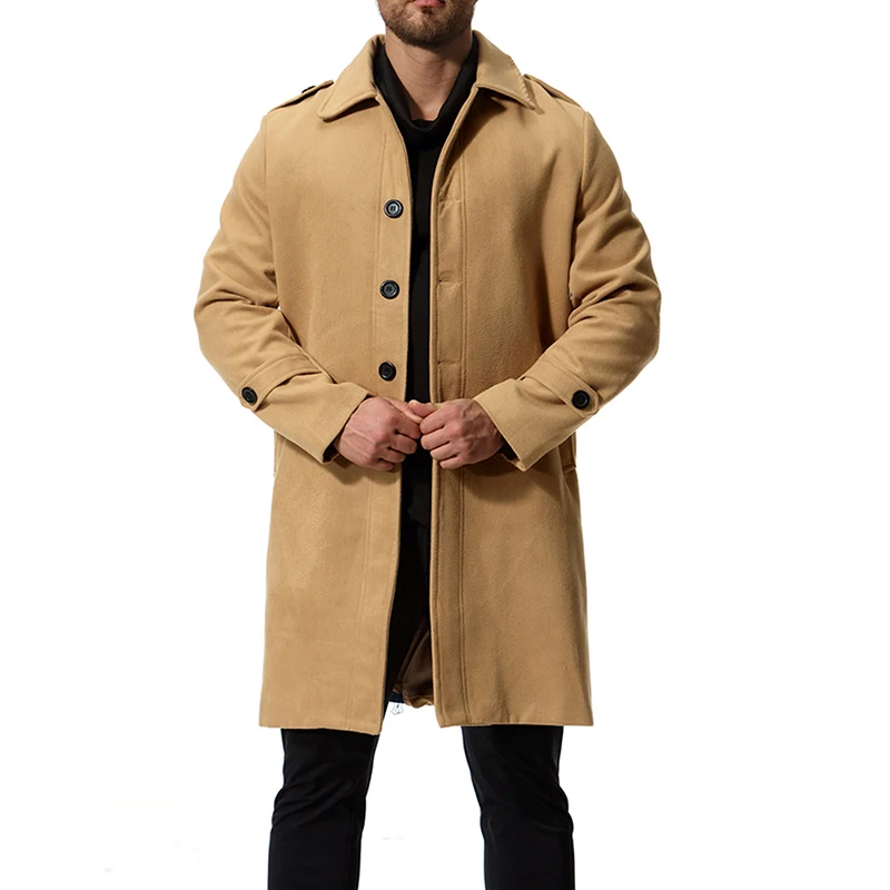 

Plus Size 2021 Autumn And Winter New Men's Casual Woolen Coat Long Single-breasted Solid Color Windbreaker Jacket Coats For Men