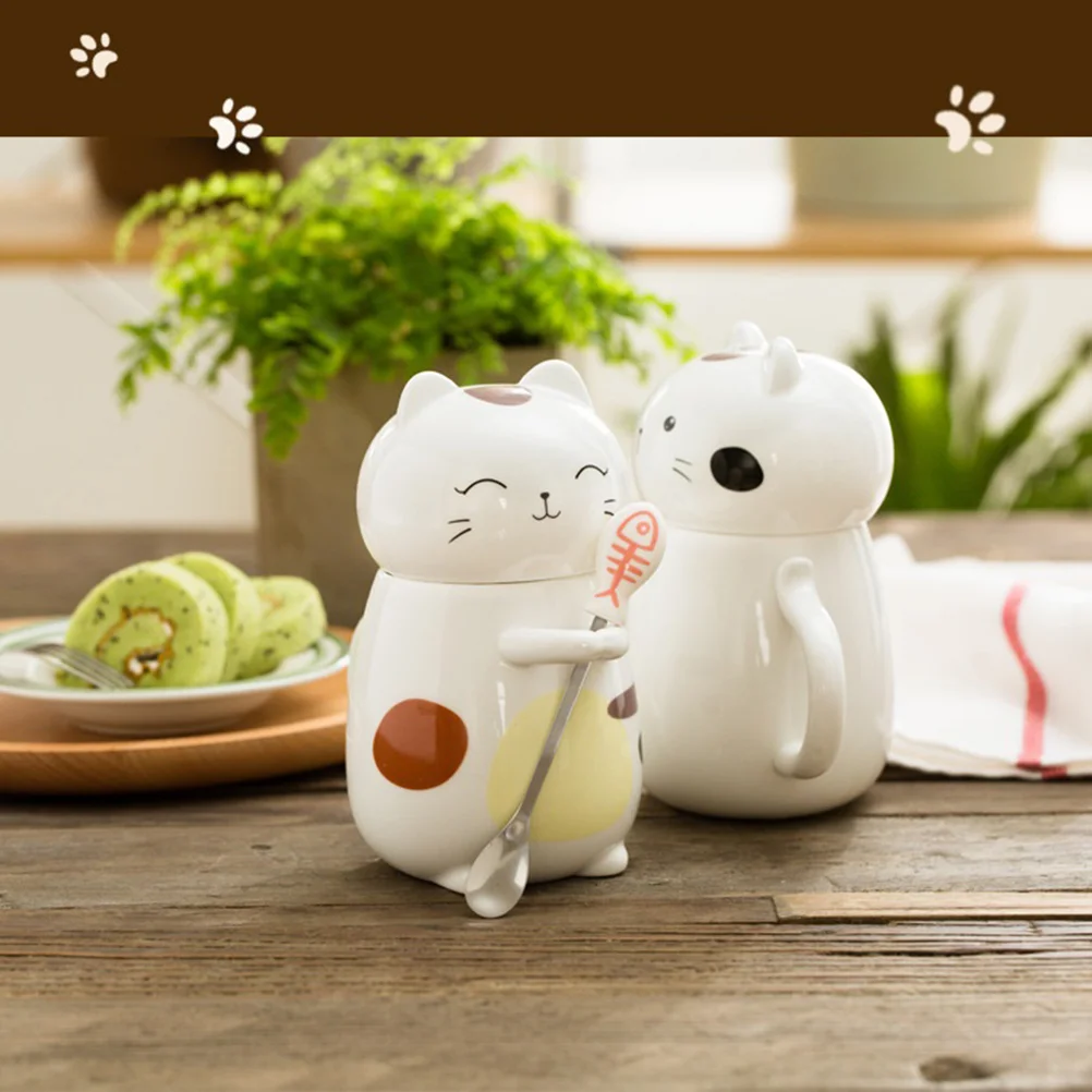 3D кружка в виде кошки забавная керамическая для кофе и чая с ложкой перемешивания