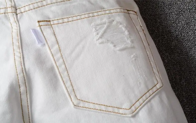 

New trousers fashion brand plus size men's male jeans summer white knife cut hole beggar pants denim pants 120
