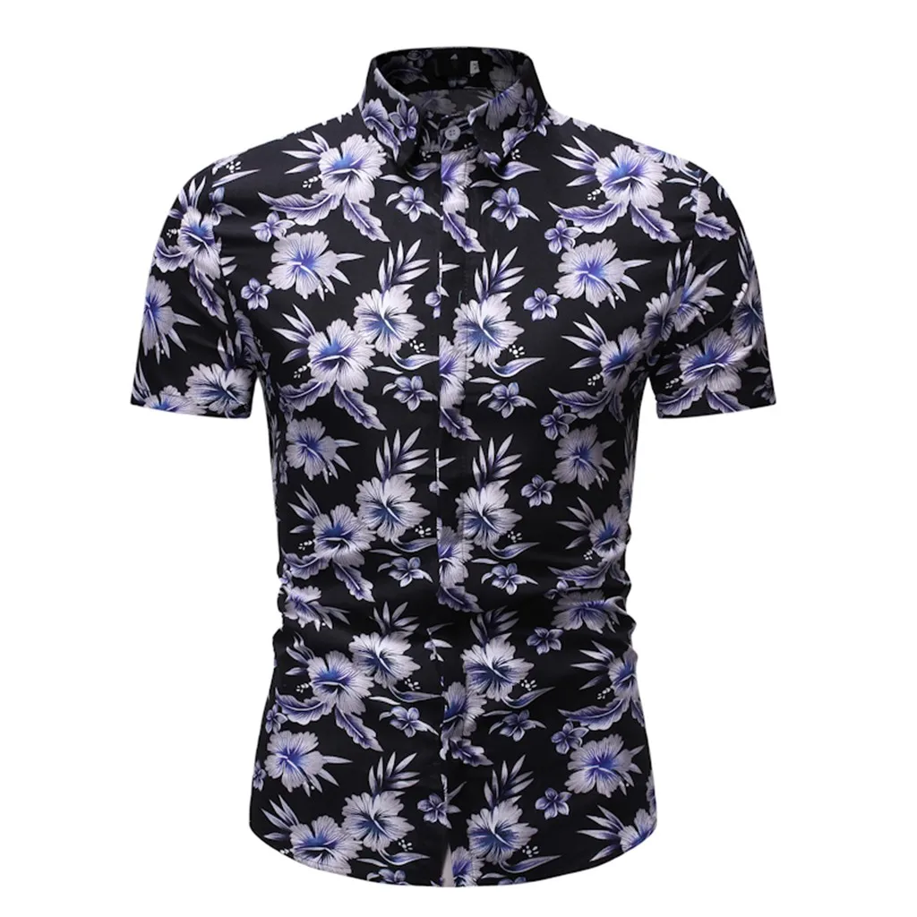 B Рубашка camisa masculina мужские рубашки chemise homme уличная рубашка Летний Стиль Гавайский принт с короткими рукавами рубашка Z4 - Цвет: B