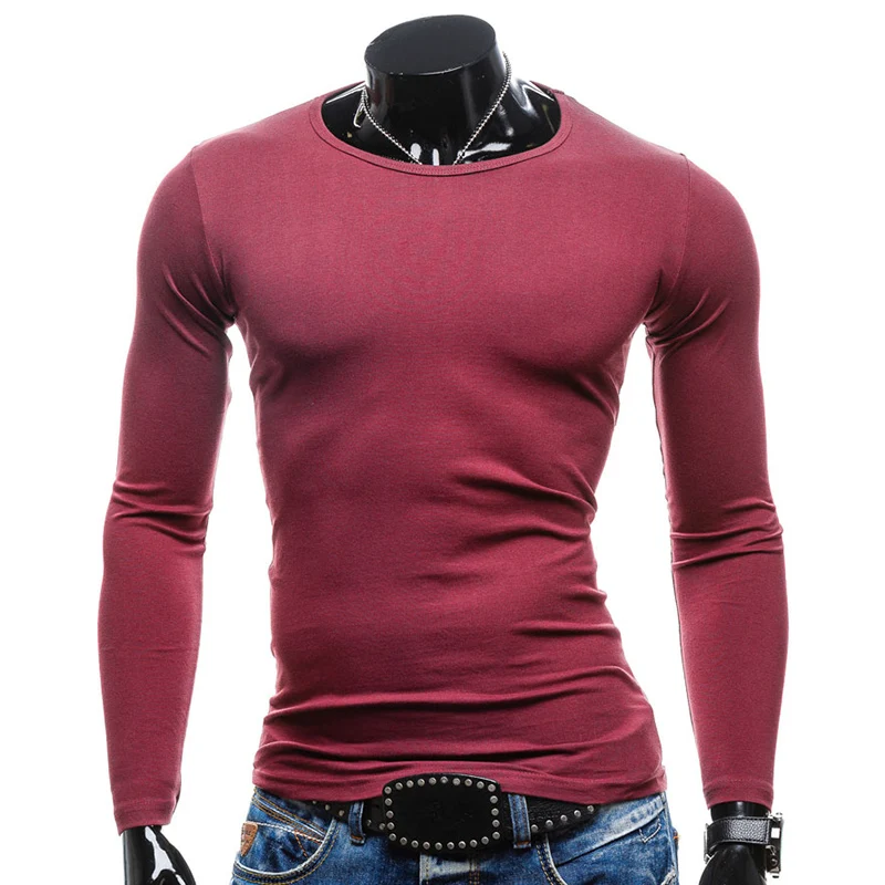 

HongMiao 2021 New Fashion Spring Brand O-Neck Slim Fit Long Sleeve T Shirt Men Trend Casual Mens T-Shirt Solid Color T Shirts Q