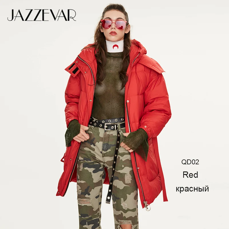 redQD02 JAZZEVAR Зима Новое поступление женский пуховик топ красного цвета с поясом модный стиль зимний короткий пуховик для женщин K9043 - Цвет: redQD02