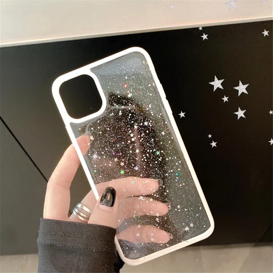 Star Bling Glitter Phone Case For iPhone 13 11 Pro Max XS Clear Back Love Heart Cover For iPhone 12 Mini XR X 7 8 6 Plus SE 2020